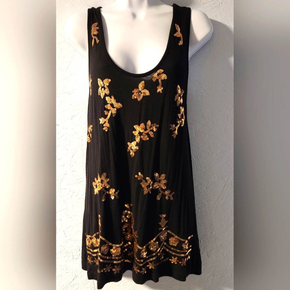 Wishful Park Black Sleeveless Top with Gold Sequins - Women's Size XL